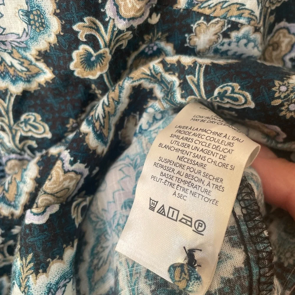 Anthropologie Ruffled Neck Puff Sleeves Floral Knitted Details Tunic Top